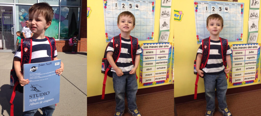 Zaden's first day of preschool.