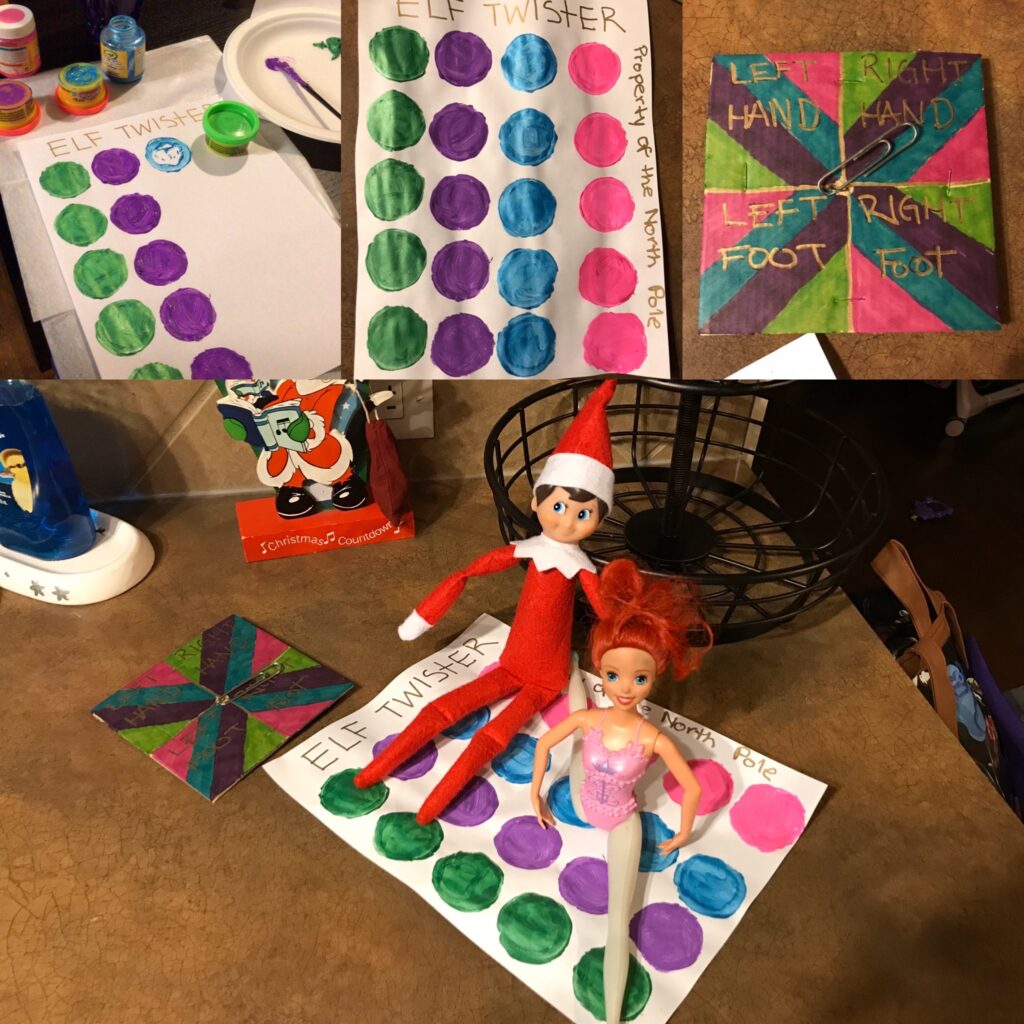 Frosty our elf playing Twister with Ariel