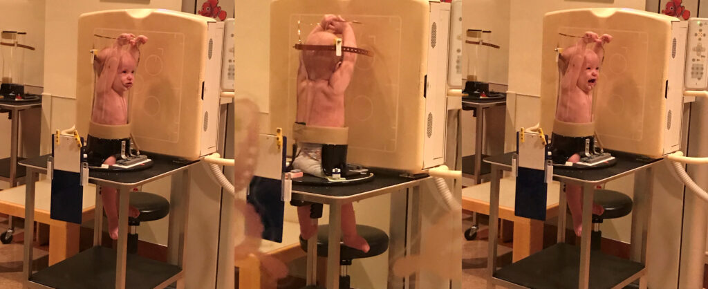 Kennedy in an x-ray machine at the Alberta Children's Hospital