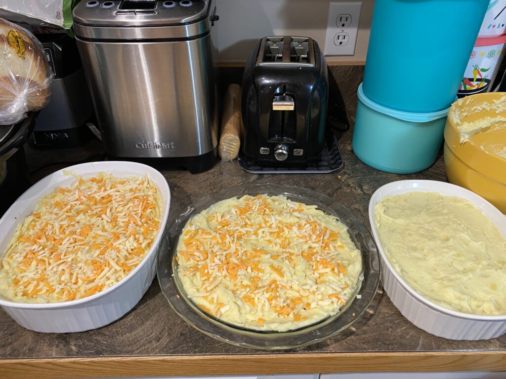 The three Shepherds pies ready for the oven.