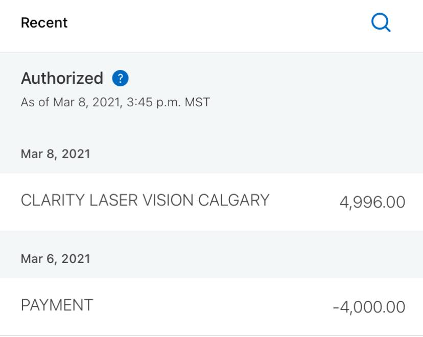 Screenshot of my paid off PRK Laser Eye Surgery.